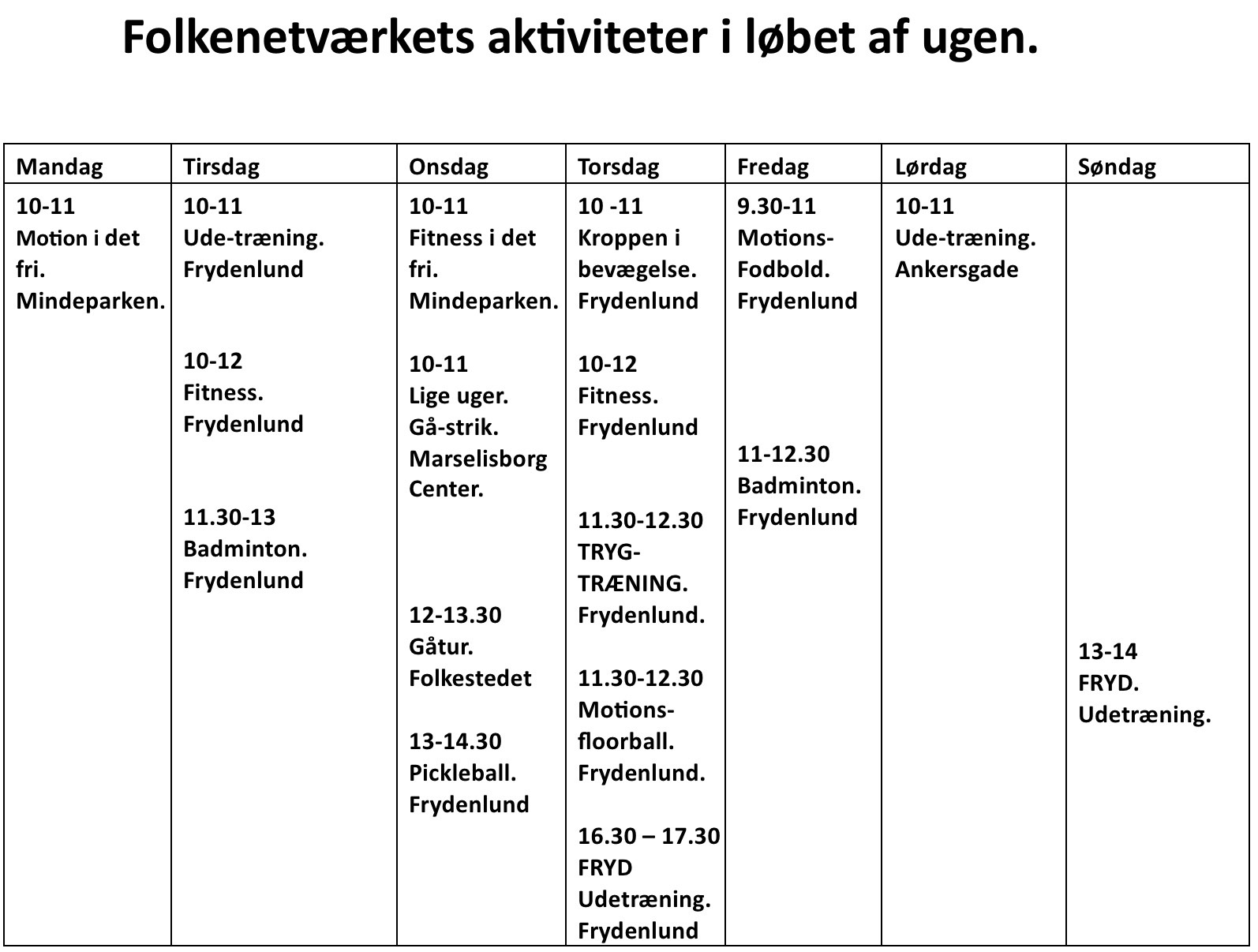 Ugeoversigt Ugeoversigt