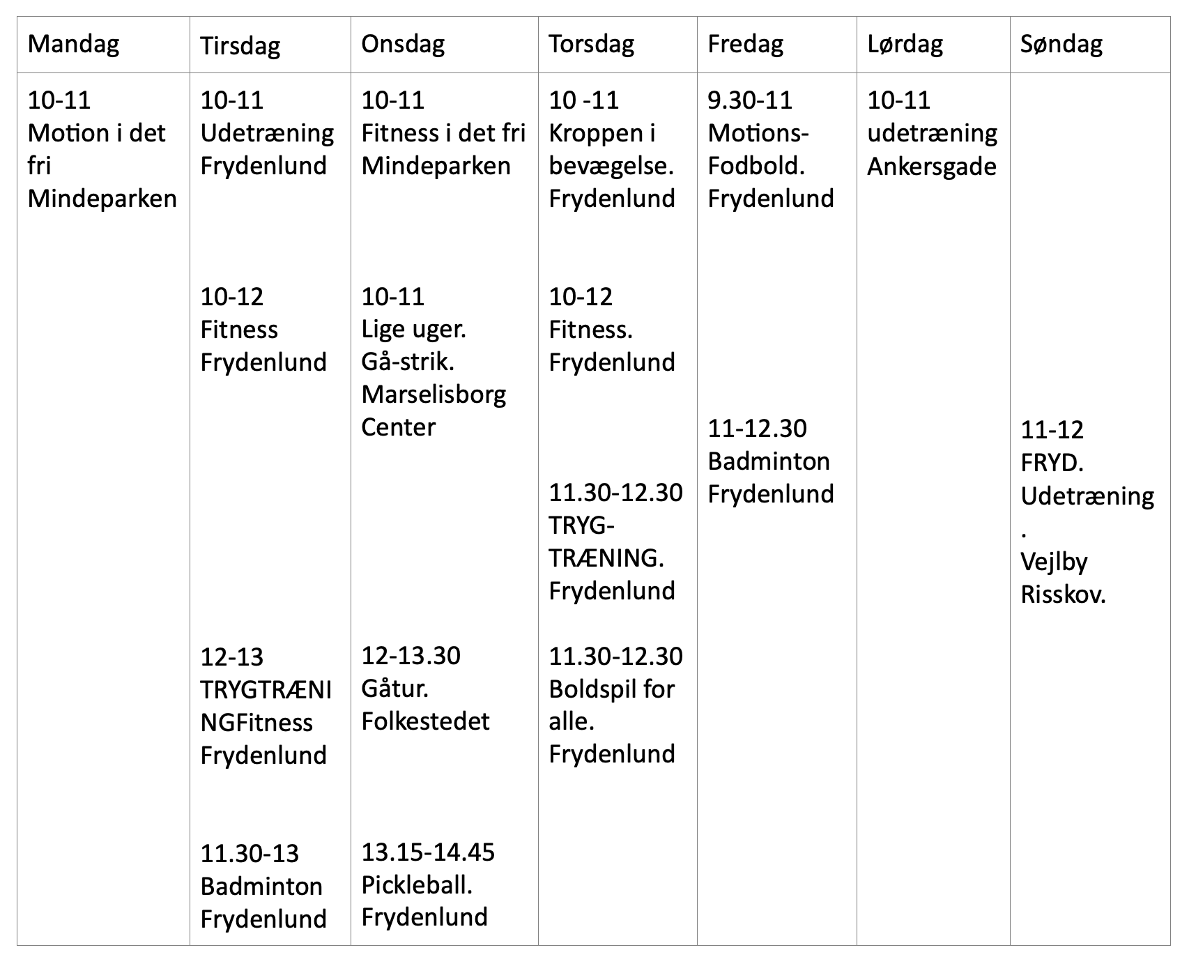 Aktivitetsoversigt 27 november 2025 Aktivitetsoversigt 27 november 2025